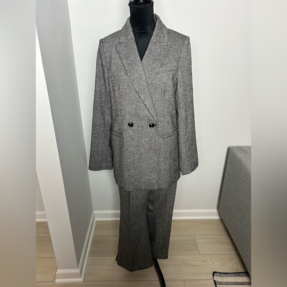 H&M tweed grey suit cropped flared pants sold as a suit only